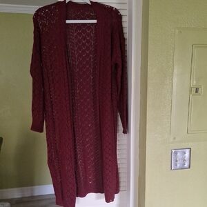 Women's Burgundy Open Knit Cardigan